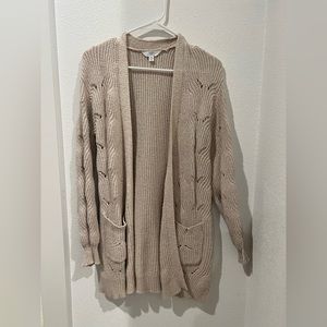 Light tan long knit cardigan sweater